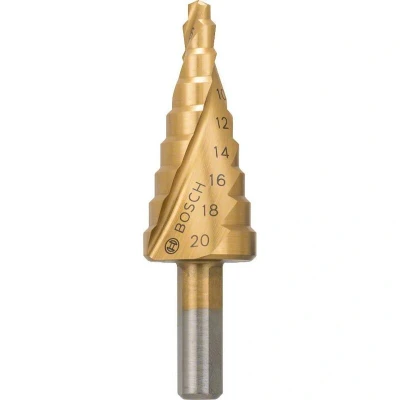Afbeelding van Bosch Accessories 2608597526 HSS Getrapte boor 4 20 mm TiN Gezamenlijke lengte 70.5 3 vlakken schacht 1 stuk(s)