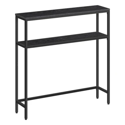 Afbeelding van VASAGLE Console voor hal, dunne woonkamertafel met 2 niveaus, 20 x 80 cm, bijzettafel planken, woonkamer, slaapkamer, antracietgrijs en inktzwart LNT130B22