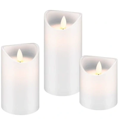 Afbeelding van Set van 3 met echte kaarsen LED realistisch, bewegend licht in wit, timerfunctie inclusief batterijen