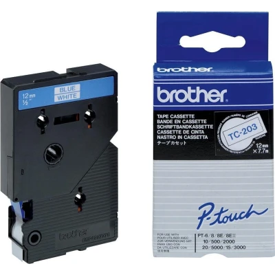 Afbeelding van Brother TC 203 Tape Blauw op wit (12 mm)