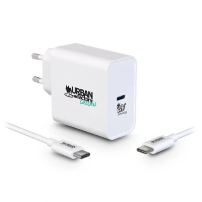 Image de Chargeur secteur GaN USB C Eco conçue 65 Watts Urban Factory Cyclee Blanc