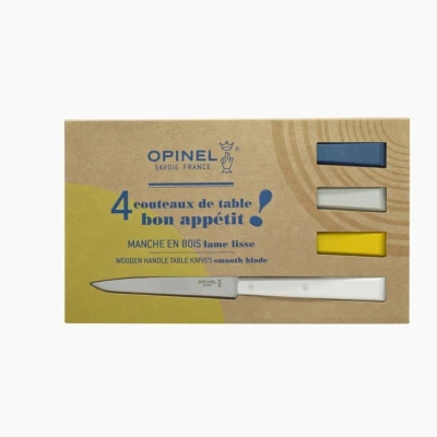 Afbeelding van Opinel N125 Bon Appétit Celeste Tafelmessenset 4 delig Multicolor Beukenhout RVS Bestek Steakmes