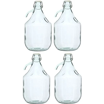 Afbeelding van Set van 4 wijnflessen met beugelsluiting, glazen flessen voor wijn, elk 5 liter