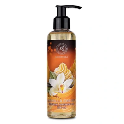 Afbeelding van Sensuele Massageolie Vanillecrème 200 ml Lichaamsmassageolie met Amandelolie en Druivenpitolie Eetbaar Consumeerbaar Natuurlijk Kussende Ontspanningsmassageolie