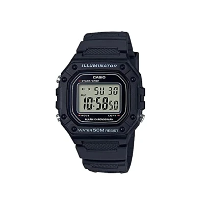 Afbeelding van Casio W 218H 1AVCF Heren klassiek digitaal display quartz horloge zwart, zwart., Digitaal, kwartsuurwerk