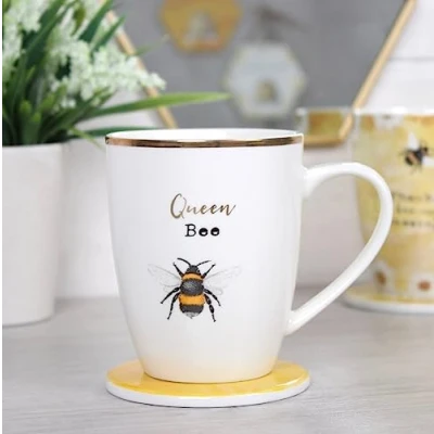 Afbeelding van Queen Bee keramische mok en coasterset