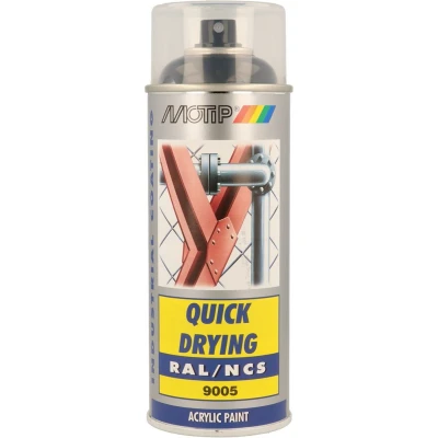 Afbeelding van Motip industrial acryllak hoogglans RAL 9005 diep zwart 400 ml.