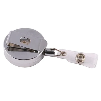 Afbeelding van Europel Uittrekbare Badgehouder Verchroomd Heavy Duty Metalen Clip 80 cm Koord Drukknop Bevestiging