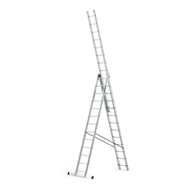 Afbeelding van DRABEST PRO Sèries Multifunctionele ladder van aluminium, 3 x 13, trapladder met drie delen, tot 150 kg, werkhoogte 8,61 m, vouwladder, inclusief emmerhaak