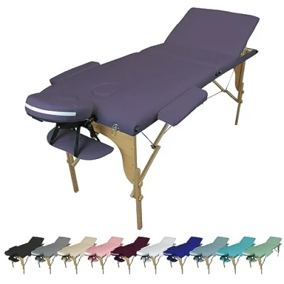 Afbeelding van Vivezen opklapbare massageligstoel 3 zones van hout met Reiki paneel, incl. accessoires en transporttas, 10 kleuren, CE norm, violet