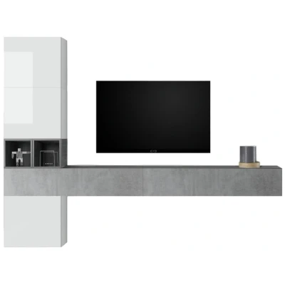 Afbeelding van TV wandmeubel Berlin in hoogglans wit met grijs beton