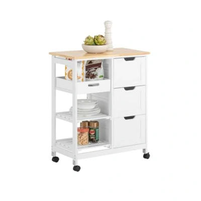 Afbeelding van SoBuy® FKW79 W Serveerwagen Keukenwagen op Wielen Rollende Tafel Opbergunit voor Keuken en Woonkamer L68XD38xH85cm