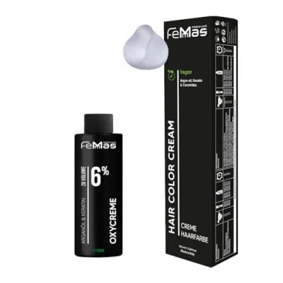 Afbeelding van Femmas Neutrale haarkleurset I Hair Color Cream 100 ml + oxycreme 6% permanente haarkleur ontwikkelaar zacht en duurzaam salon haarverf voor thuis