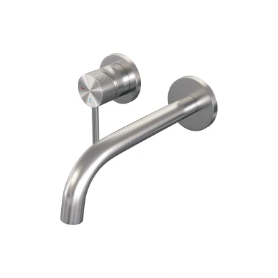 Afbeelding van Brauer Brushed carving Wastafelmengkraan inbouw gebogen uitloop rechts hendel lang smal model A2 PVD geborsteld RVS