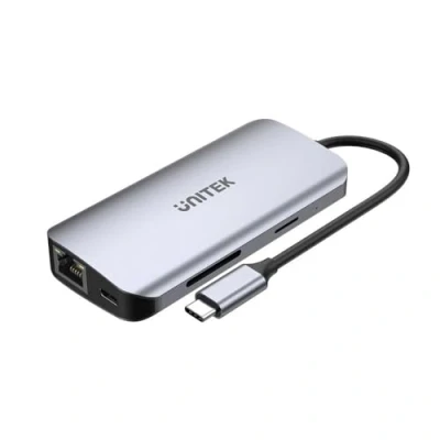 Afbeelding van Unitek AKTYWNY HUB USB C 2X HDMI CZYTNIK SD 4K RJ 45 PD 100W 5 GBPS (USB C, 8 Havens), Docking station + hub, Grijs