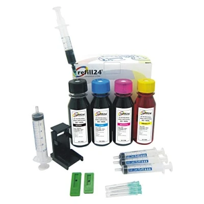 Afbeelding van refill24: Navulset compatibel met HP 302/302 XL inktpatronen zwarte en gekleurde inkt, clip accessoires inbegrepen + 400 ml