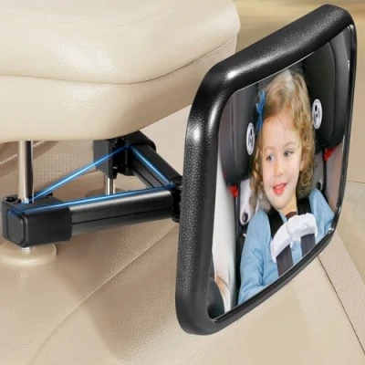 Image de Vinabo Rétroviseur de voiture pour bébé, version améliorée avec clip à crochet, miroir poussette dispositif anti recul, sécurité et rotation 360 , essentiel les jeunes parents