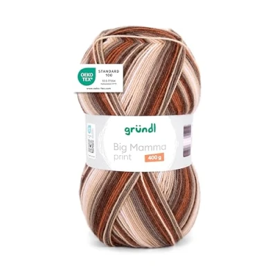 Afbeelding van Gründl Big Mamma Print XXL breiwol 400 g / 1040 m kleurverloop 100% polyacryl koper, hazelnoot, greige crème