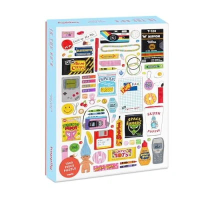 Afbeelding van 1000 stukjes puzzel voor volwassenen in de jaren 90 100% gerecycled bord van hoge kwaliteit retro uit met geschenken puzzels Happily