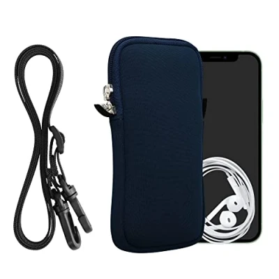 Afbeelding van kwmobile Tasje voor smartphones XXL 7&quot; Hoesje van neopreen in marineblauw Phone case met nekkoord