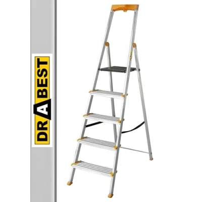 Afbeelding van DRABEST Vouwladder met 5 treden Aluminium ladder gereedschapshouder en 120 mm breed, antislip Draagkracht tot 150 kg