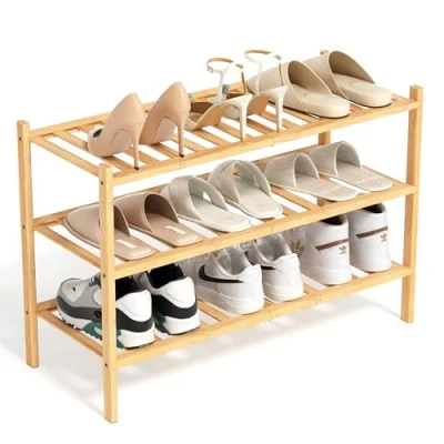 Afbeelding van BAM BOO BOX Bamboe schoenenrek 3 niveaus 68 x 28 46 cm voor woonkamer en hal (natuur)