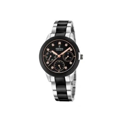Afbeelding van FESTINA Dameshorloge F20497/3, keramiek, behuizing van roestvrij staal, grijs, armband zwart