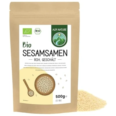 Afbeelding van graines de sesame blanc pelées bio 500g par Alpi Nature, crues,sesame pour la cuisine et pâtisserie