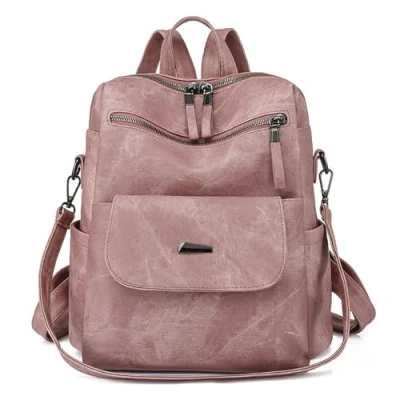 Afbeelding van KYSUN Damesrugzak van PU leer, rugzak voor dames, waterdicht, casual dagrugzak, school, anti diefstal, rugzak, reisrugzak, mode, elegant,, Roze