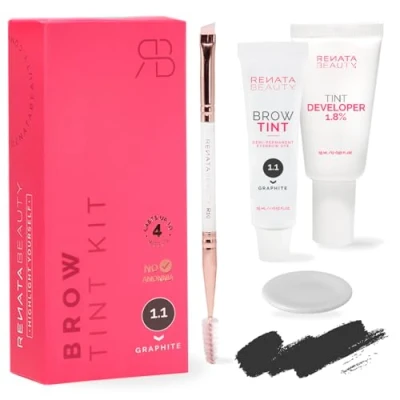 Image de Renata Beauty Kit de Teinture pour Sourcils Coloration des Sourcil Avec Couleur, Crème Oxydante et Brosse Effet Longue Durée Jusqu&#039;à 4 Semaines 30 Utilisations [Graphite]