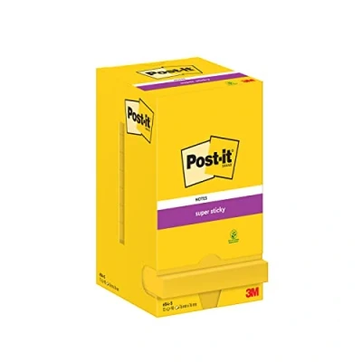 Image de Post it Notes Autocollantes Super Sticky, UltraJaune, Pack de 12 Blocs, 90 Feuilles par Bloc, 76 mm x Feuillets Adhésifs pour Prise Notes, Listes Tâches et Rappels