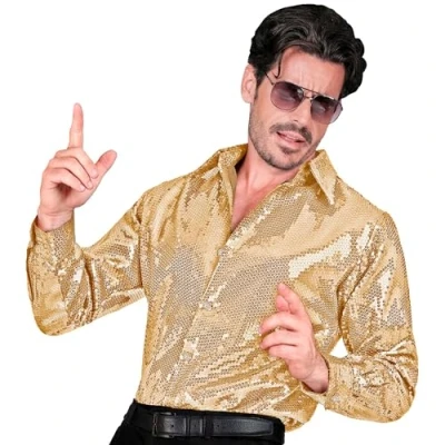 Afbeelding van Widmann Jaren 80 &amp; 90 Kostuum Oogverblindende Pailletten Overhemd Goud Man Small / Medium Carnavalskleding Verkleedkleding