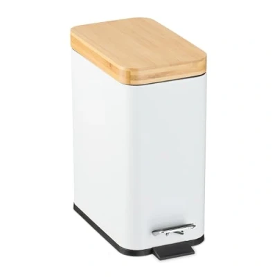 Afbeelding van badkamer prullenbak 5 liter uitneembaar bakje softclose bamboe deksel toilet wit