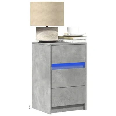 Image de vidaXL Armoire de chevet et lumières LED gris béton bois d&#039;ingénierie852025