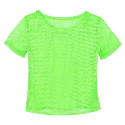 Afbeelding van KarneLux Neongebreid T shirt Mesh top voor festival overhemd als kostuum jaren 80 en 90 outfits carnaval, carnaval of themafeesten, één maat, Neon Groen