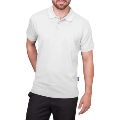 Image de HRM Polo lourd pour homme 100% coton basique lavable jusqu&#039;à 60 C Vêtement durable et de qualité supérieure, Blanc., 4XL