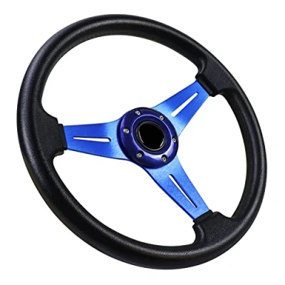 Afbeelding van Acclcors Universeel racestuurwiel, driftstuur, 13,6 inch gaming racestuur, 6 schroeven, vinyl lederen handvat, met claxonknop, voor racen, rally, motorsport, autosimulatie