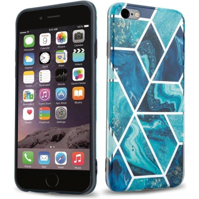 Afbeelding van Cadorabo Hoesje geschikt voor Apple iPhone 6 PLUS / 6S in Blauwe Golf Marmer No. 13 Beschermhoes gemaakt van TPU siliconen Case Cover met mozaïek motief