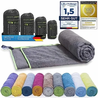Afbeelding van LightDry Absorberende handdoek, licht, antibacterieel, 200 x 100 cm, zwart/grijs