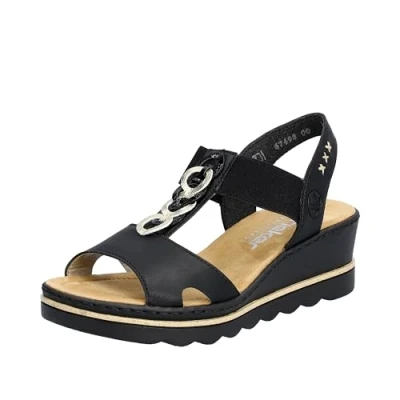 Afbeelding van Rieker Sandalen met plateauzool, Dames, Maat: 39, Schwarz Schoenen