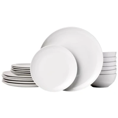 Afbeelding van Amazon Basics Tafelservies voor 6 personen, 18 delig, wit porselein