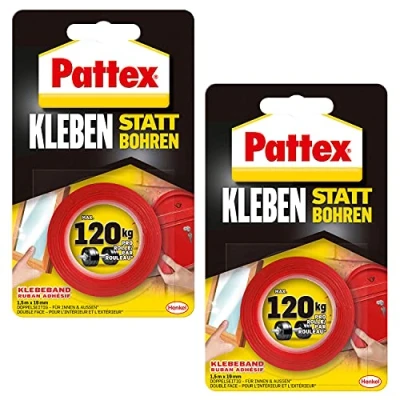 Afbeelding van Pattex plakband in plaats van boren, extra sterk dubbelzijdig plakband, voor montagewerkzaamheden binnen &amp; buiten, muurbevestiging zonder voordeelverpakking met 2 stuks