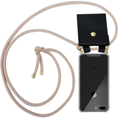 Afbeelding van Cadorabo Hoesje geschikt voor Apple iPhone 7 PLUS / 7S 8 in PEARLY ROSE GOUD Silicone Mobiele telefoon ketting beschermhoes met gouden ringen, koordriem en afneembare etui