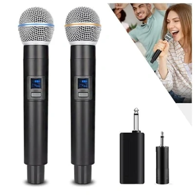 Afbeelding van 2,4G draadloze microfoon, dubbele karaoke dynamische microfoon met oplaadbare ontvanger, plug and play, geschikt voor stem, bruiloft, kerk, geluidssysteem