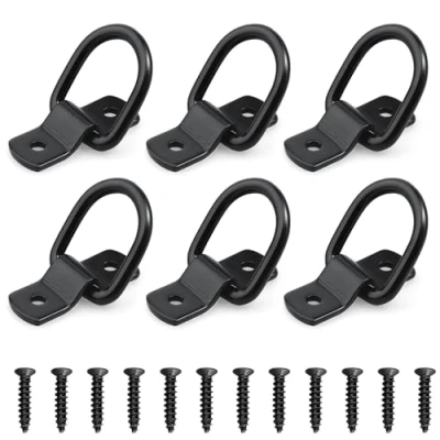 Afbeelding van mizikuu 6 stuks sjorringen, D montagering spanoog met schroeven en roestvrijstalen houders, trekhaak, bevestigingsring voor aanhangers, vrachtwagens, boten, auto&#039;s, zwart