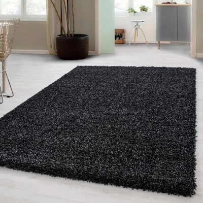 Afbeelding van Hoogpolig shaggy tapijt voor de woonkamer, onderhoudsarm, getest op schadelijke stoffen, poolhoogte: 3 cm, Öko Tex standaard, afmetingen: 160 x 230 cm Kleur: antraciet