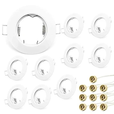 Afbeelding van KYOTECH Set van 10 frames voor GU10 spots, inbouwframe, rond, wit, halogeenlampen, GU10, MR16, led module, inbouwlamp, met fittingen