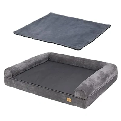 Afbeelding van BingoPaw Grote slaapbank voor honden: orthopedisch kussen van traagschuim huisdieren, waterdichte bolster met en wasbare overtrek, grijs, XL (100 x 75 cm)