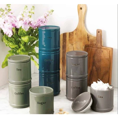Afbeelding van Price &amp; Kensington voorraadpotten uit keramiek 3 stuks blauwgroen