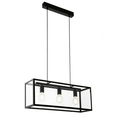 Afbeelding van EGLO Charterhouse Hanglamp 3 Lichts Lengte 750mm. Zwart Helder